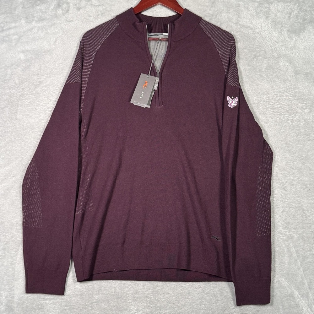 KJUS‎ Sweater Mens L Purple Merino Wool Kulm Half Zip Golf Pullover Nightshade